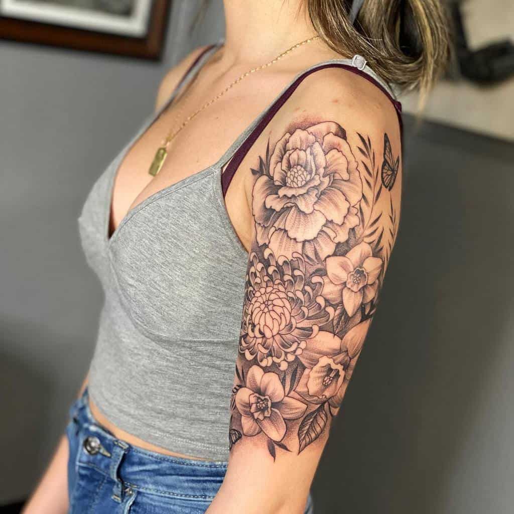 10 Flower Half Sleeve Tattoo Drawings For Women Ideas Half Sleeve