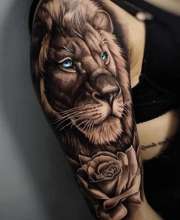 12 Best Lion Tattoo Ideas Lions With Blue Eyes Lion Tattoo Sleeves