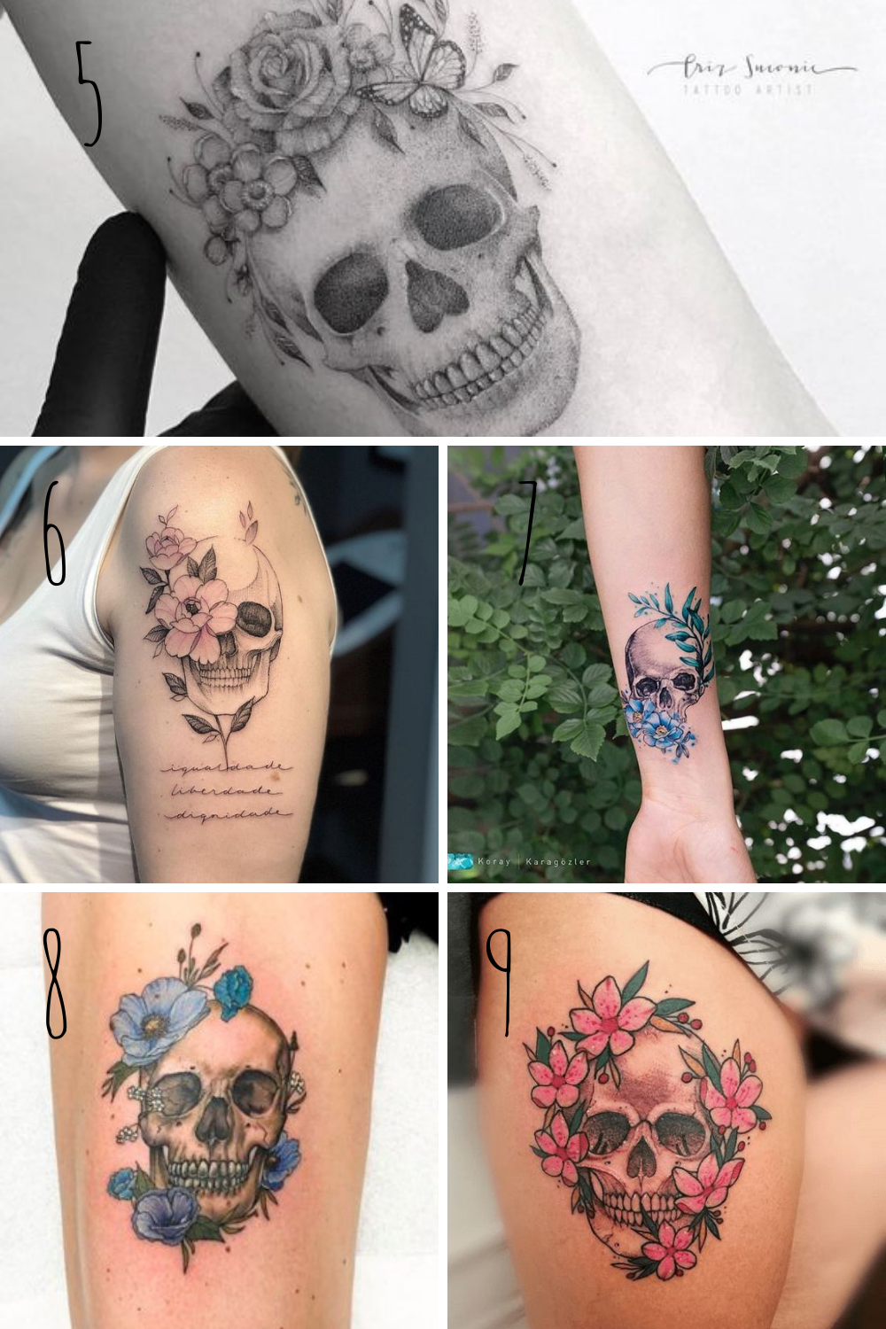 27 Beautiful Skull And Flower Tattoo Ideas Tattooglee Feminine Skull