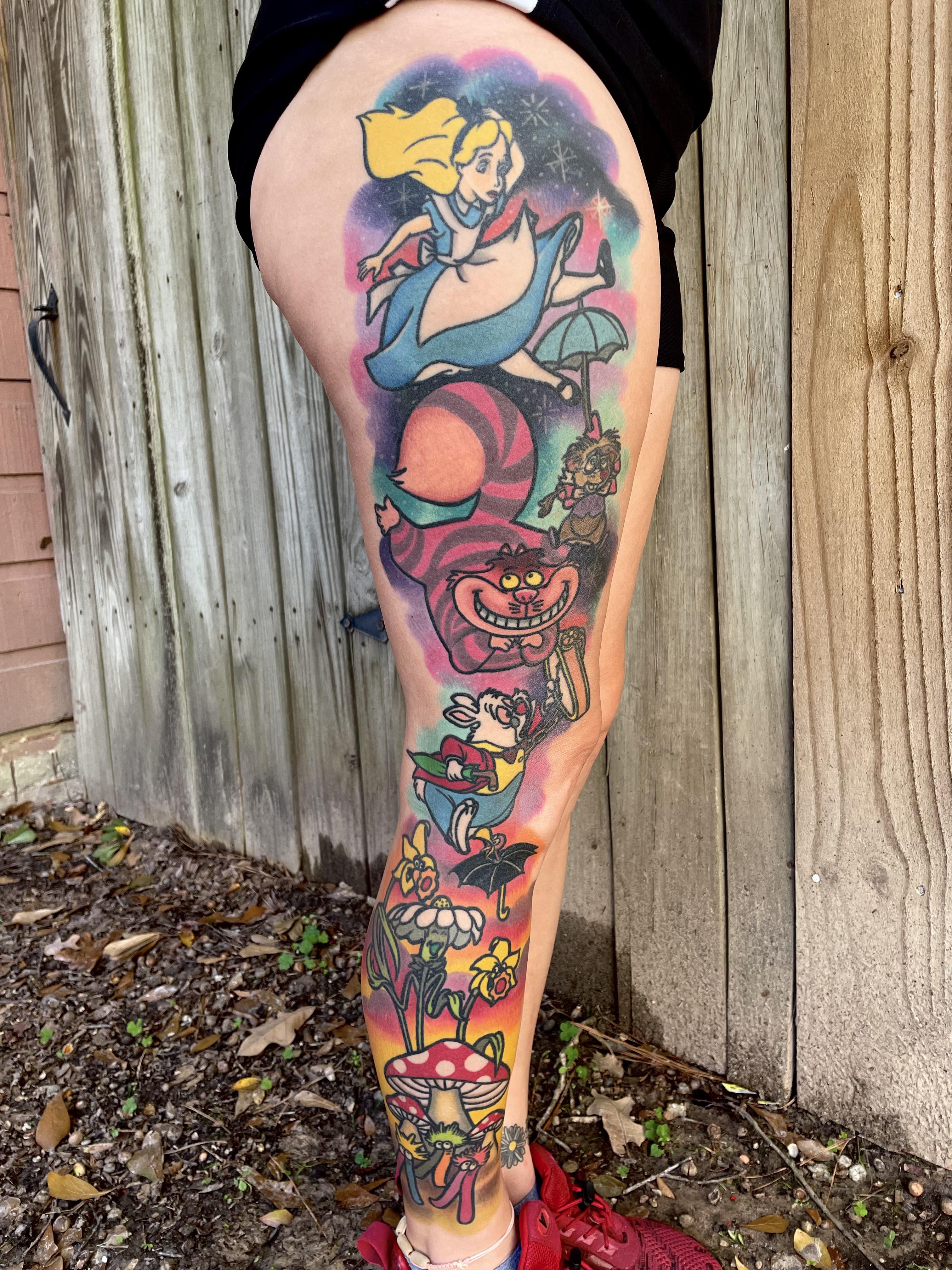 3 Years Healed Alice In Wonderland Tattoo By Chris Champion At Piney