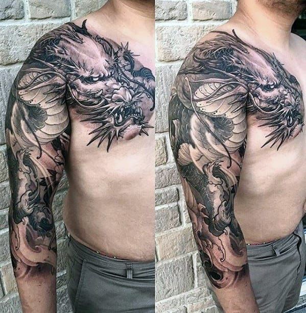 30 Dragon Half Sleeve Tattoos For Men Fire Spewing Design Ideas