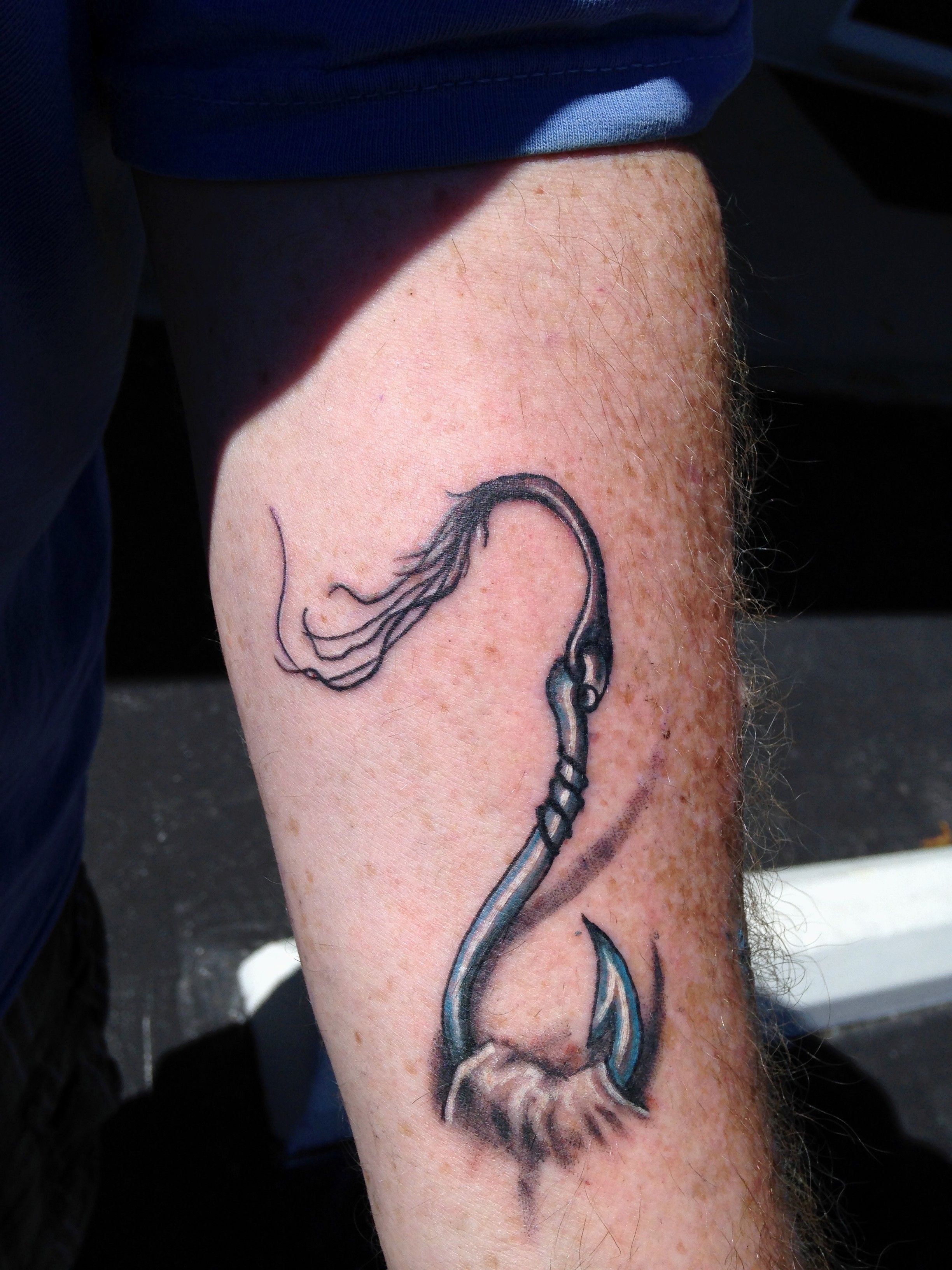 3D Fish Hook Tattoo By Mike Hessinger At Moonlight Tattoo Seaville Nj