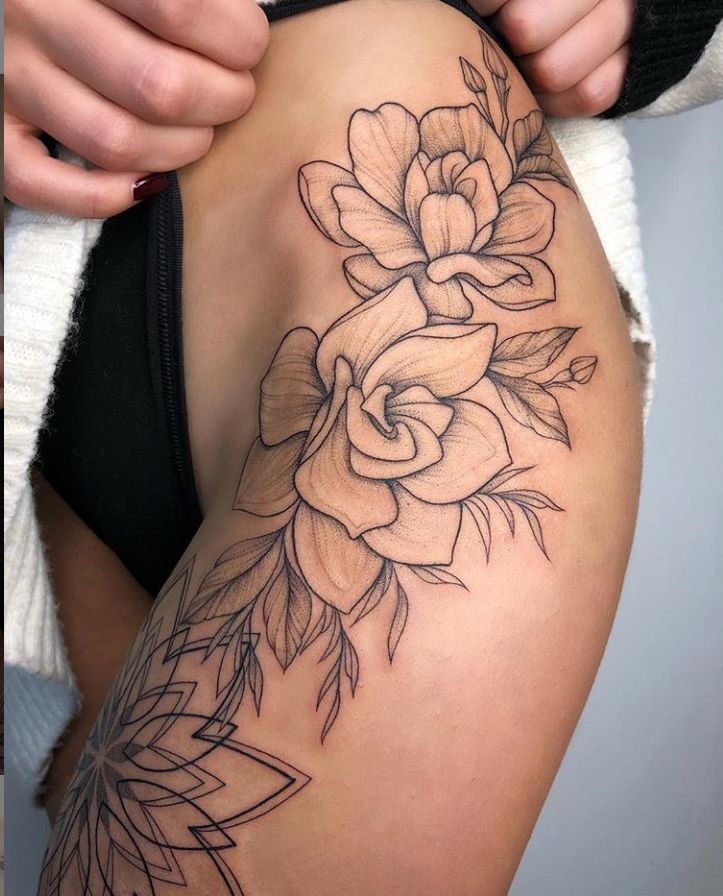 40 Elegant Unique Flower Thigh Tattoos Design For Women Flower Thigh