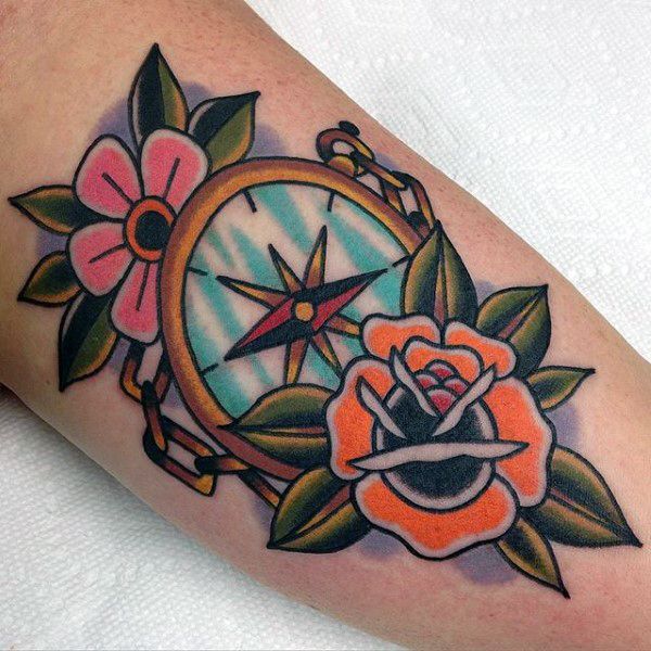 40 Traditional Compass Tattoo Designs For Men Old School Ideas