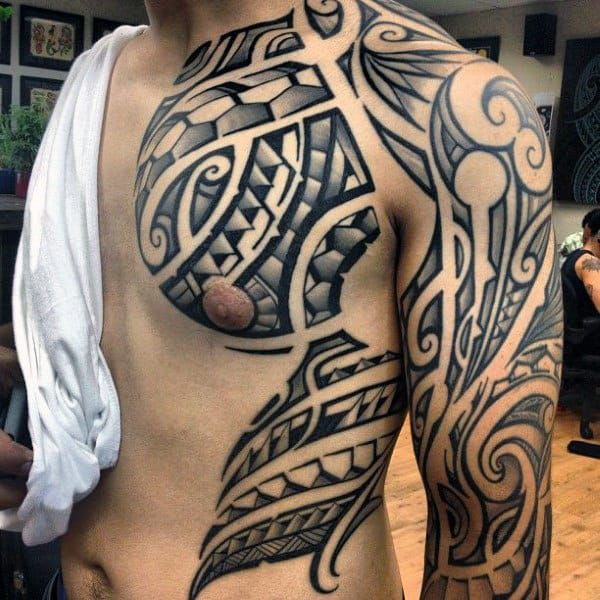 50 Tribal Chest Tattoos For Men Masculine Design Ideas