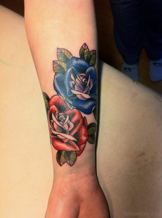 52 Wrist Colorful Rose Tattoo Designs