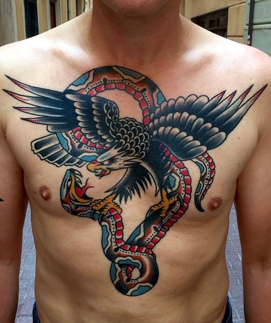 60 Traditional Chest Tattoo Designs For Men Old School Ideas