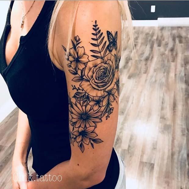 8 Upper Arm Flower Tattoo Idea Sleeve Tattoos For Women Tattoos For