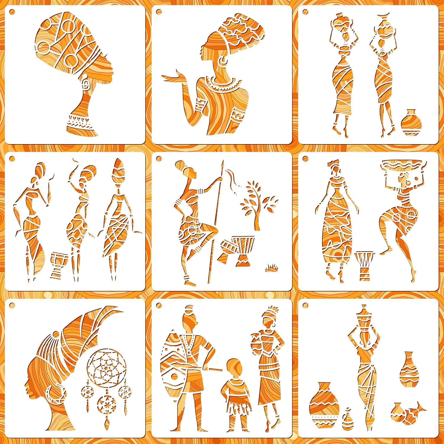 9 Pieces African Tribal Stencils African Stencils For Painting On Wood