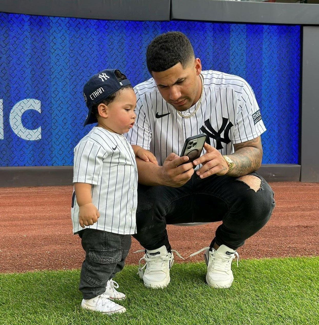 A Detail Shot Of The Tattoo On The Neck Of Gleyber Torres Of The New