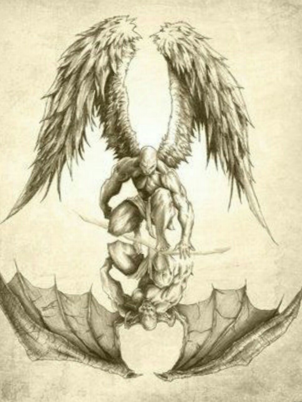 Aggregate More Than 73 Angel Vs Demon Tattoo Drawings Best In Eteachers