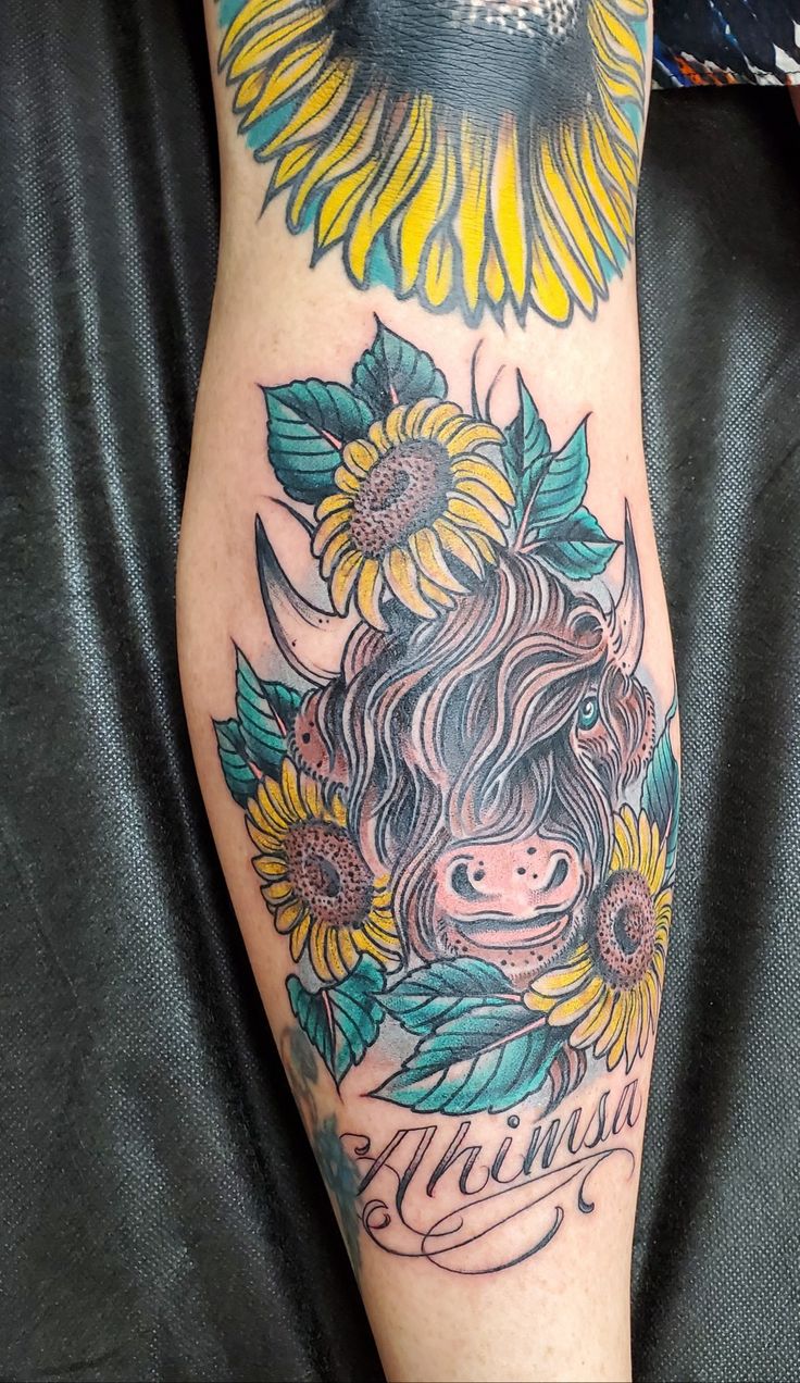 Ahimsa Highland Cow Highland Cow Tattoo Cow Tattoo Arm Tattoos