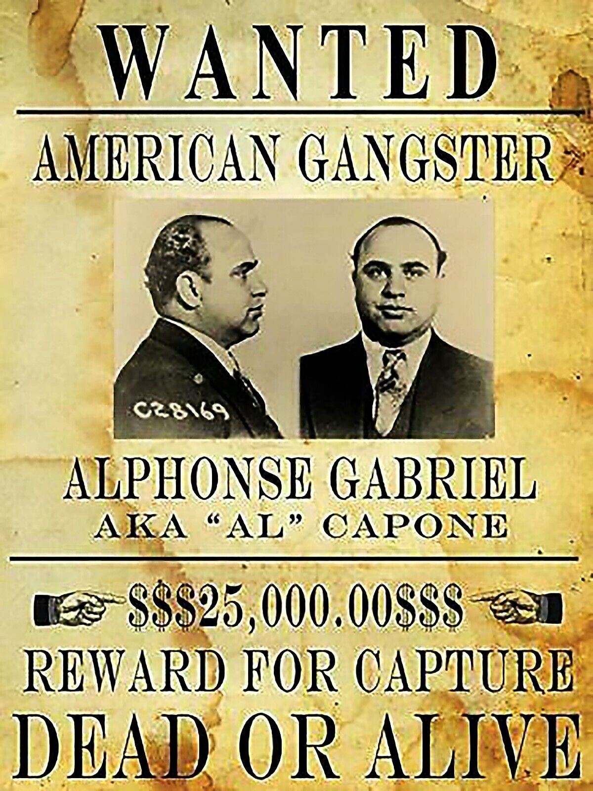 Al Capone Wanted Poster Hand Aged Reproduction Print Art Print Etsy