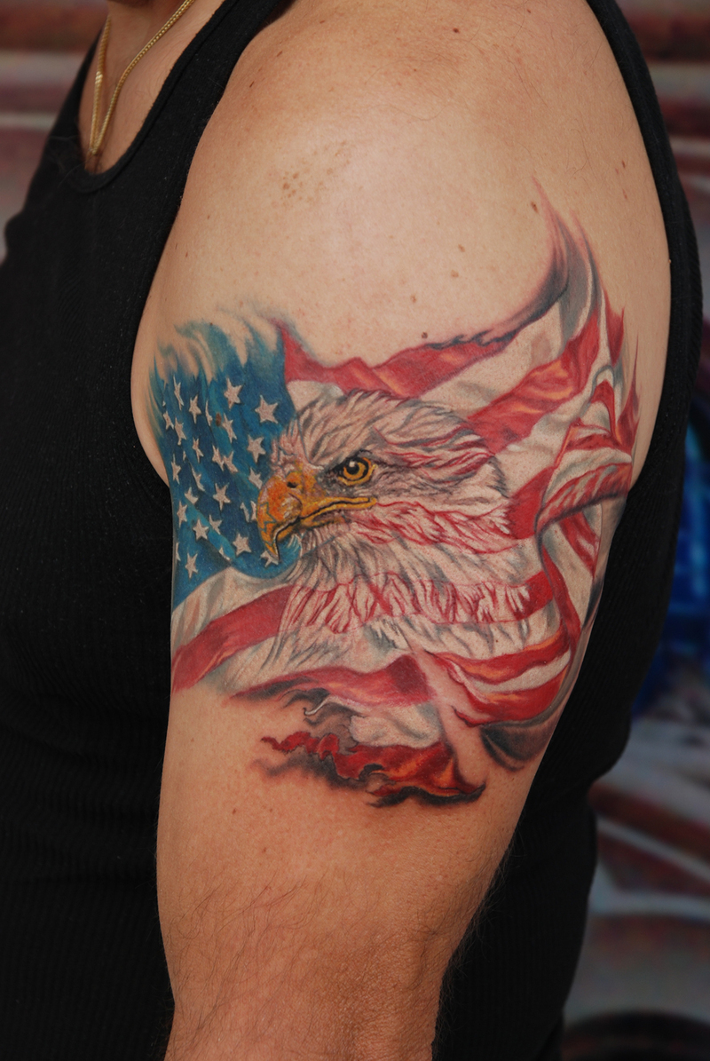 American Eagle And Flag Tattoo