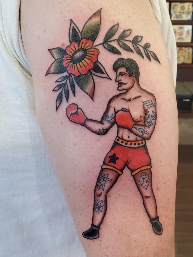 American Traditional Boxer Done By Alex Duquette At Blue Blood Tattoo