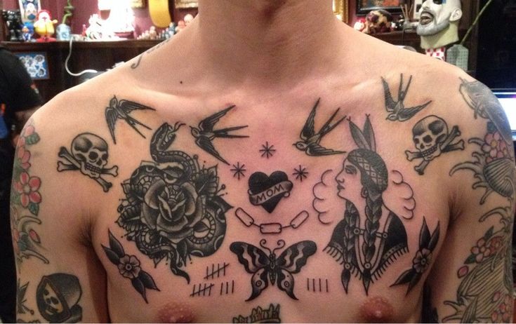 American Traditional Chest Piece By Simon Erl At Six Fathoms Deep