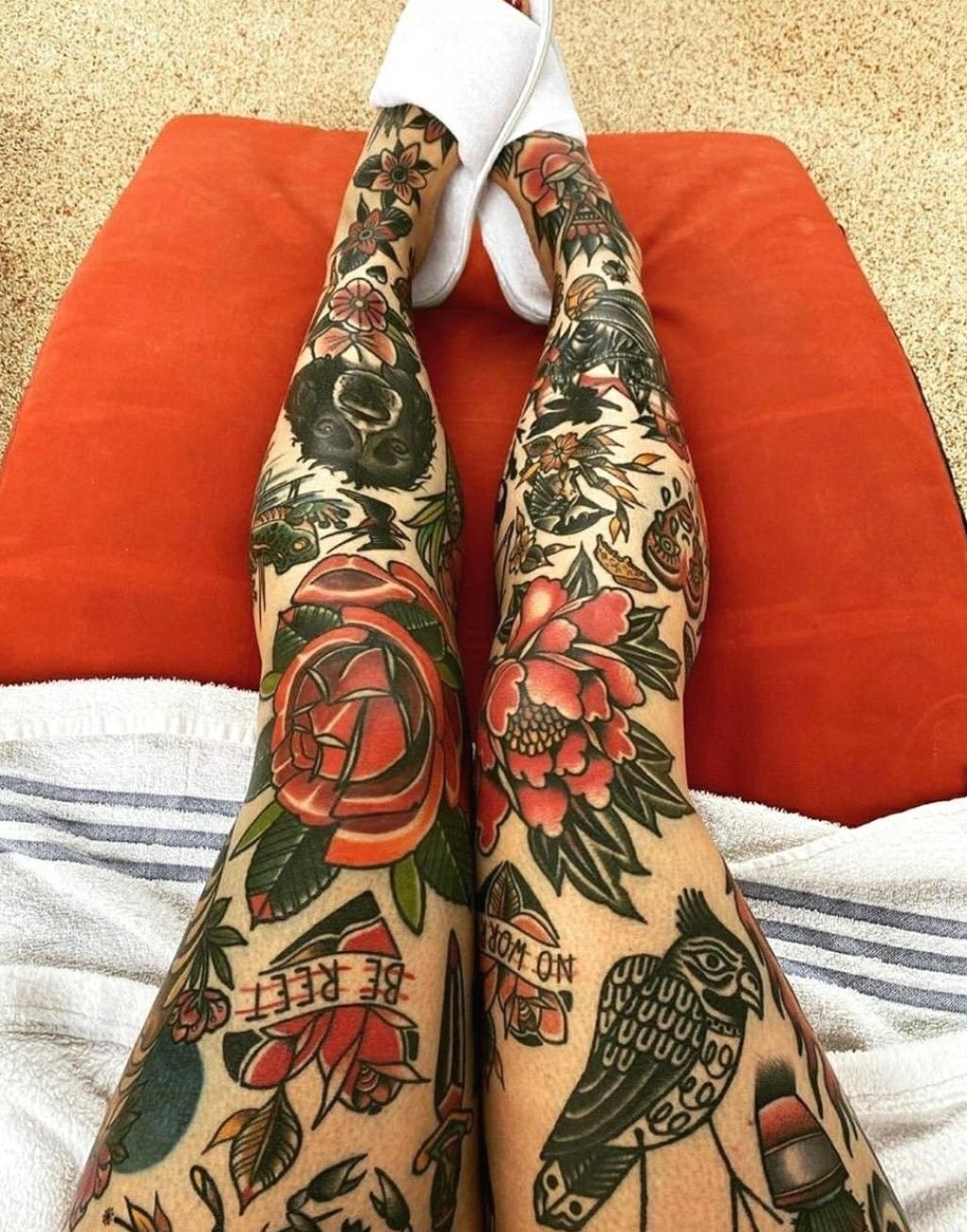 American Traditional Leg Sleeve Tattoo Ideas and Designs