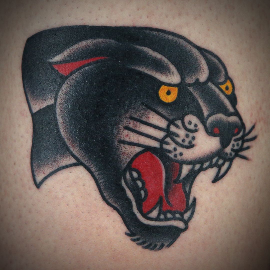 American Traditional Panther Head Tattoo By Cleen Rock One Tatuaje De Pantera Tatuaje