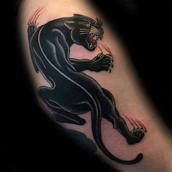 American Traditional Style Crawling Panther On Forearm Done By Brad