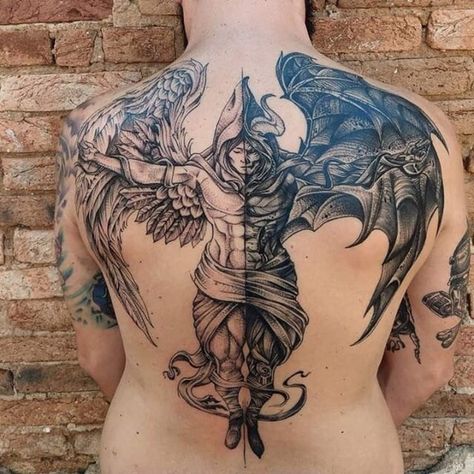 Angel And Demon Demon Tattoo Back Tattoos For Guys Warrior Tattoos