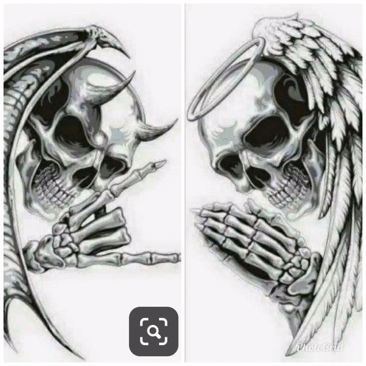 Angel And Demon Skulls Skull Art Tattoo Tattoo Art Drawings Good