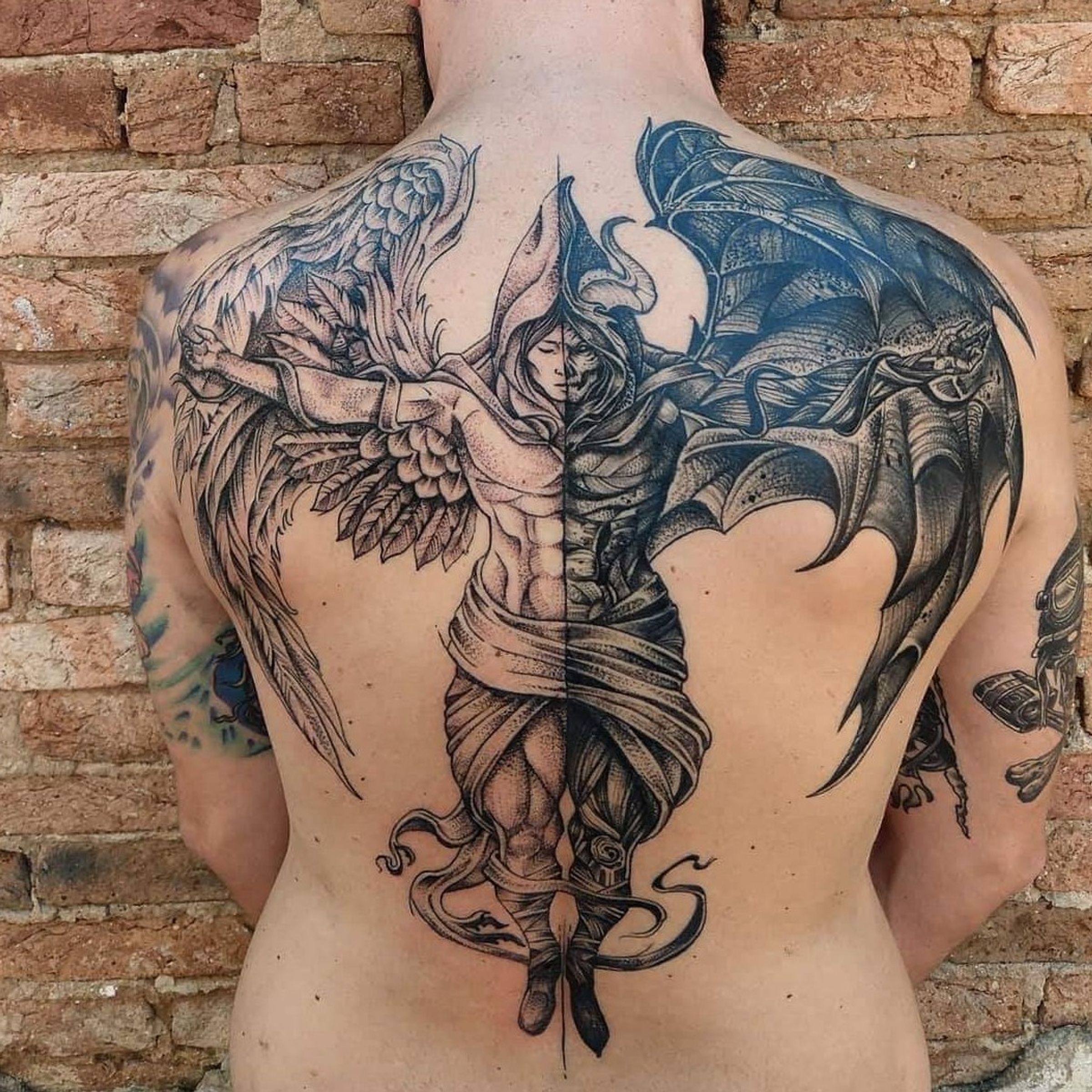 Angel And Demon Tattoo Half Sleeve