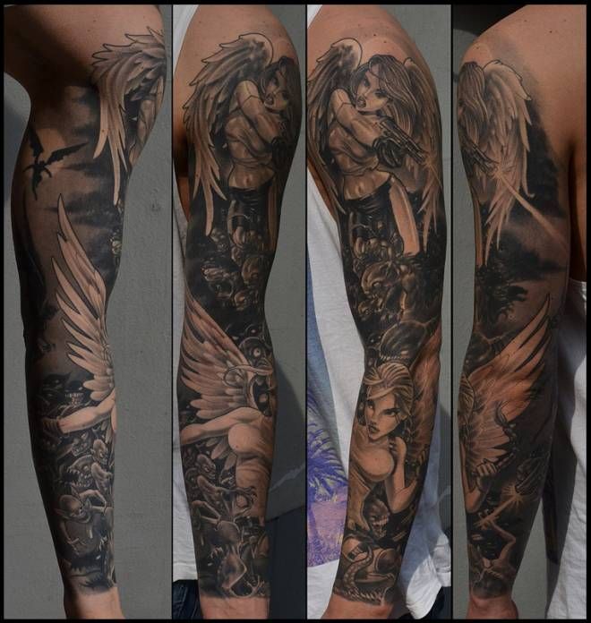 Angel Vs Demon Tattoo Sleeve