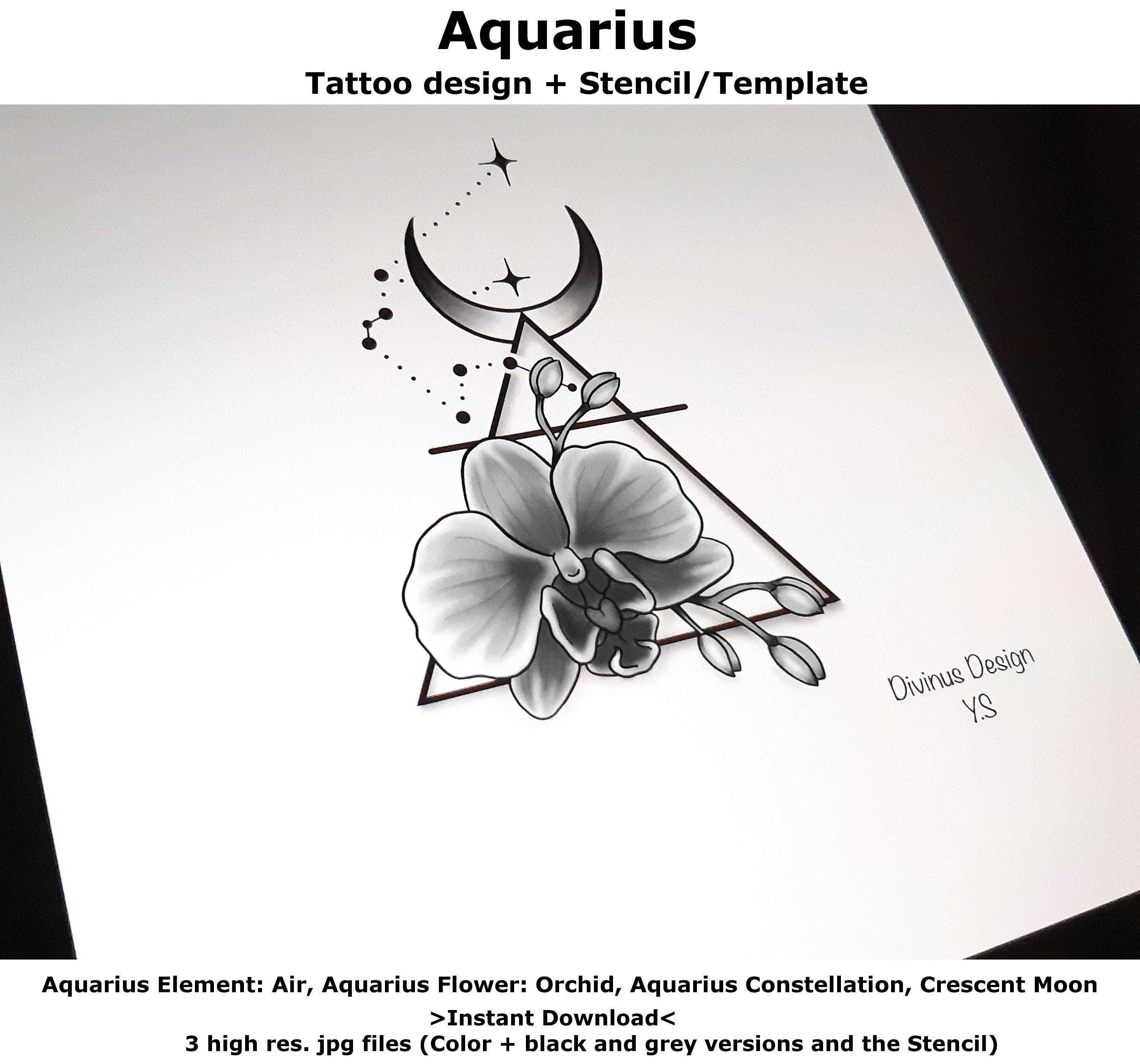 Aquarius Horoscope Flower Tattoo Tattoo Design And Tattoo Etsy