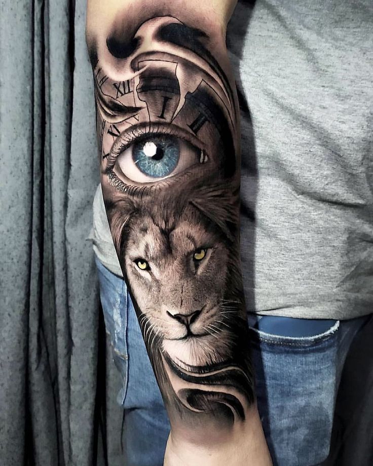 Art Amazing Lion Blue Eye Arm Tattoo By Awesome Artist