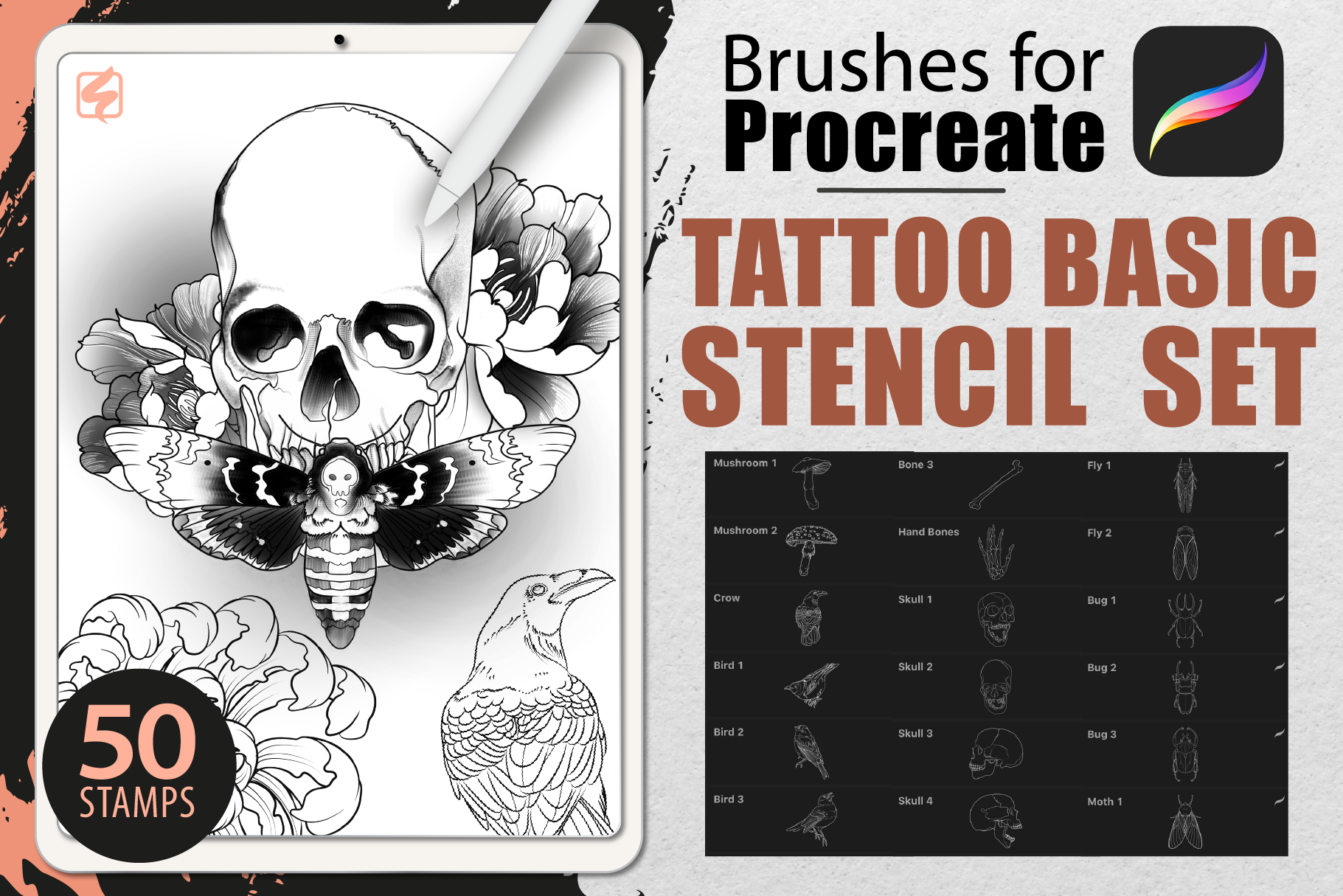 Art Collectibles Digital Art Tattoo Stencil Procreate Brushes For