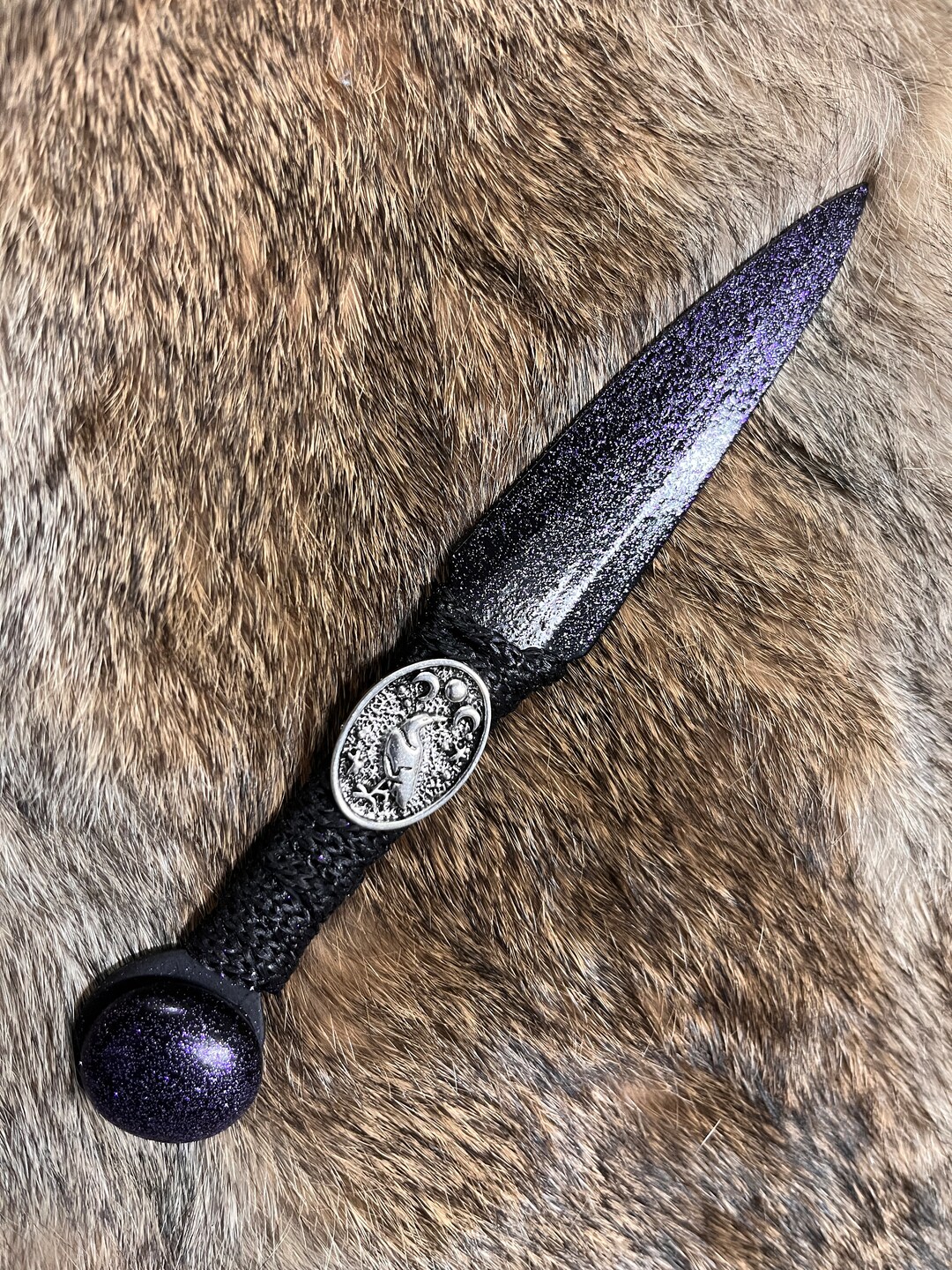 Athame Dagger Raven Moon Phases Purple And Black Blade Etsy