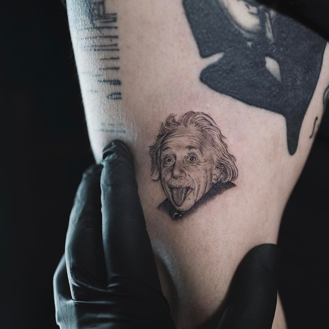 Awesome Albert Einstein Head Tattoo Design Arm Tattoo Realistic