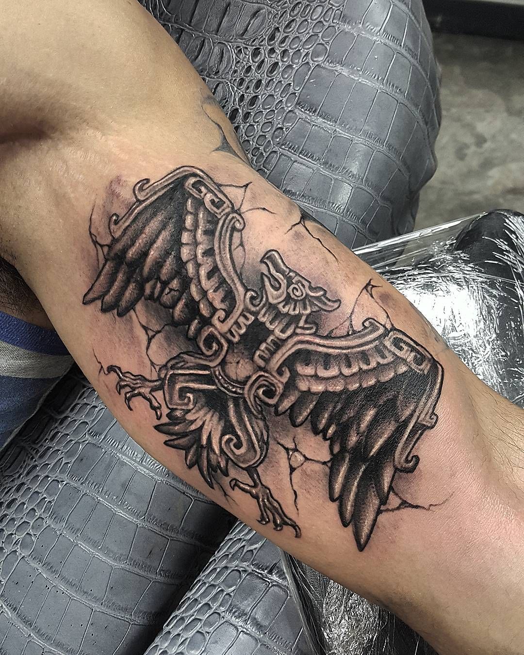 Aztec Skull And Eagle Tattoo Design