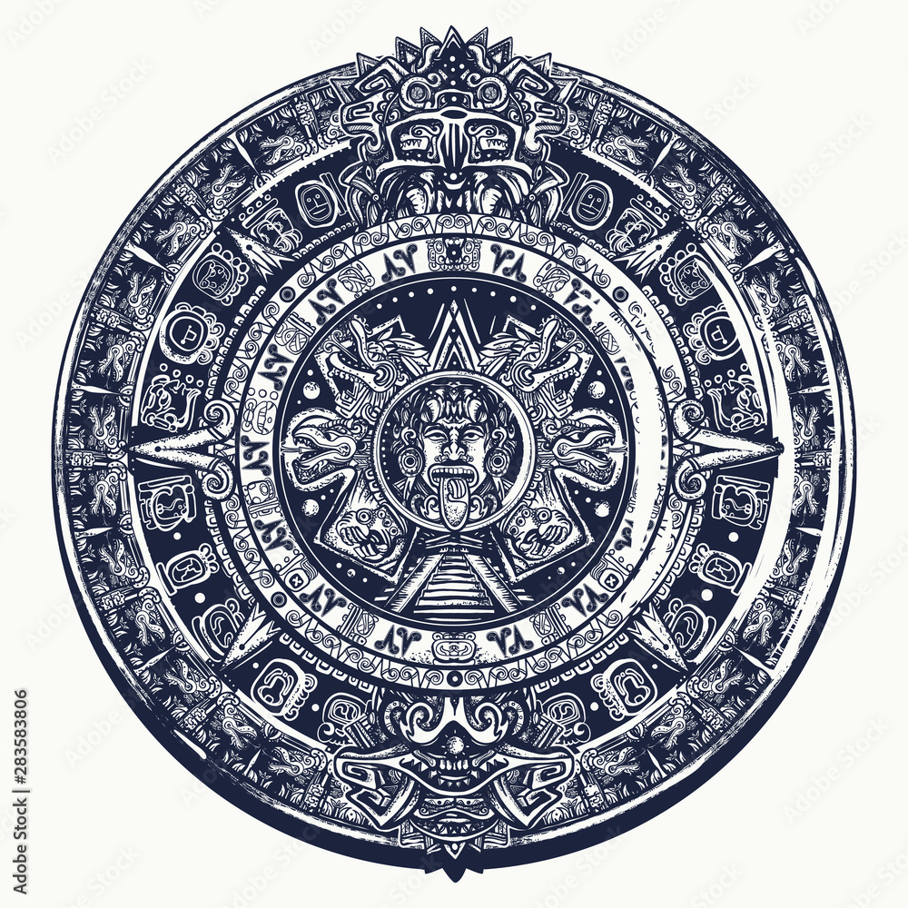 Aztec Sun Stone Tattoo And T Shirt Design Mayan Calendar Mexican