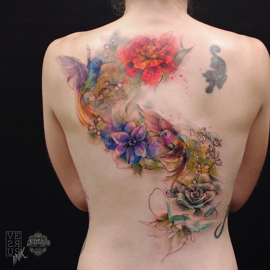 Beautiful Flower Back Tattoo Design