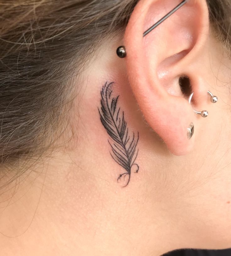 Behind Ear Tattoo Feather