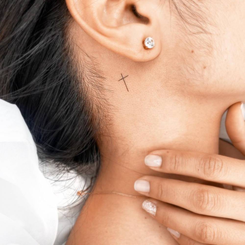 Behind The Ear Cross Tattoo Cross Tattoo Piercing Tattoo Future Tattoos