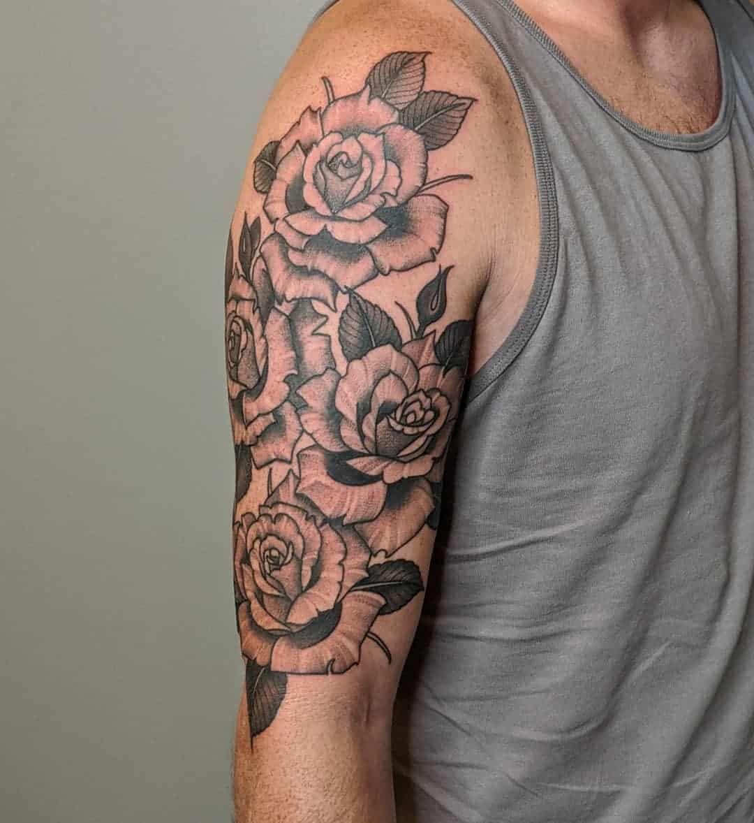 Bird And Rose Half Sleeve Tattoo For Men