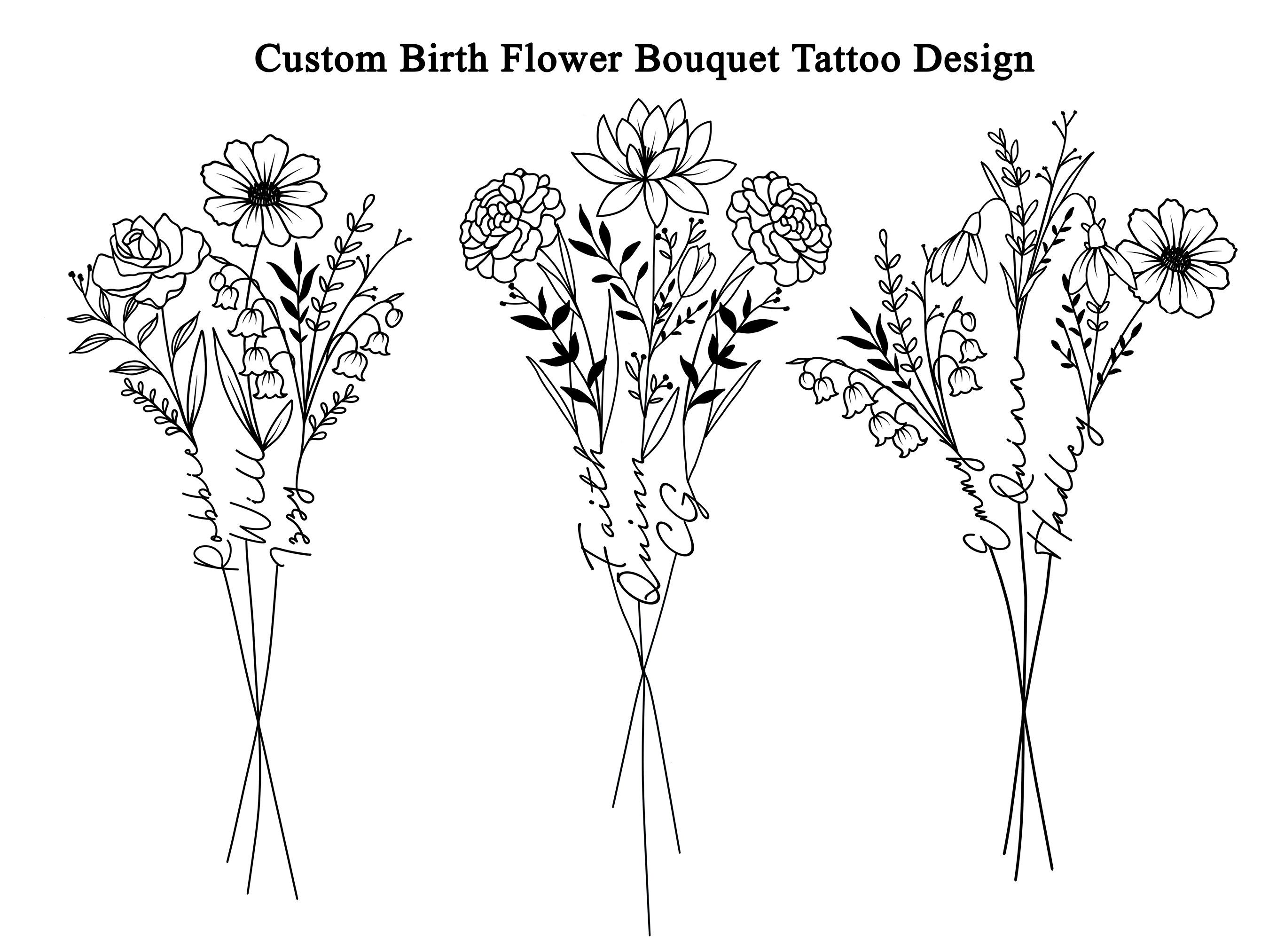 Birth Flower Bouquet Tattoo Design 3 Flower Bouquet Tattoo Etsy