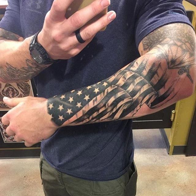 Black American Flag Forearm Tattoo