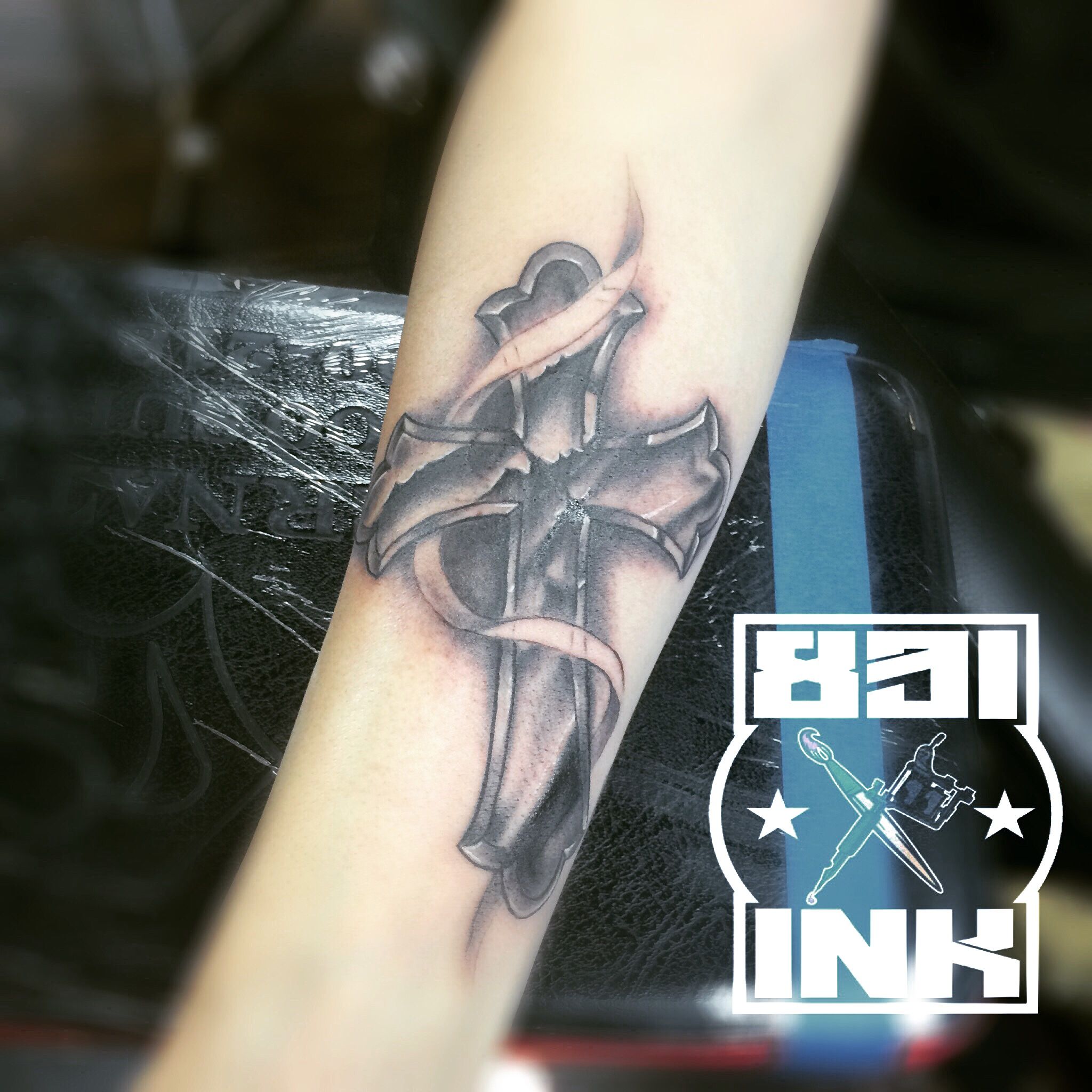 Black And Gray Cross Cover Up By Tattoo Artist Gabe Rodriguez Of 831