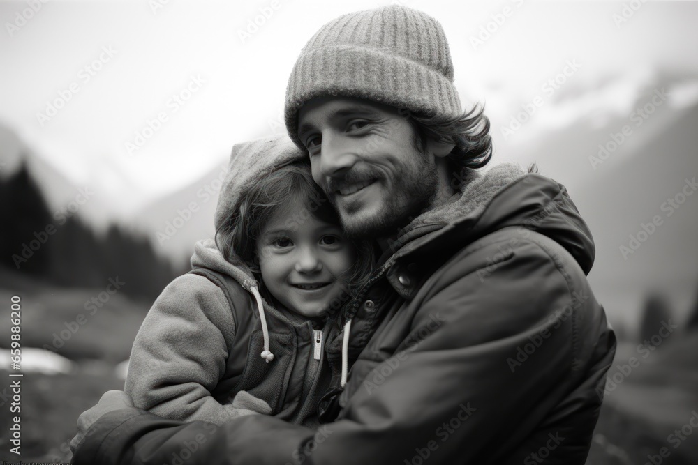 Black And White Photo Captures A Tender Moment Of A Father Hugging His