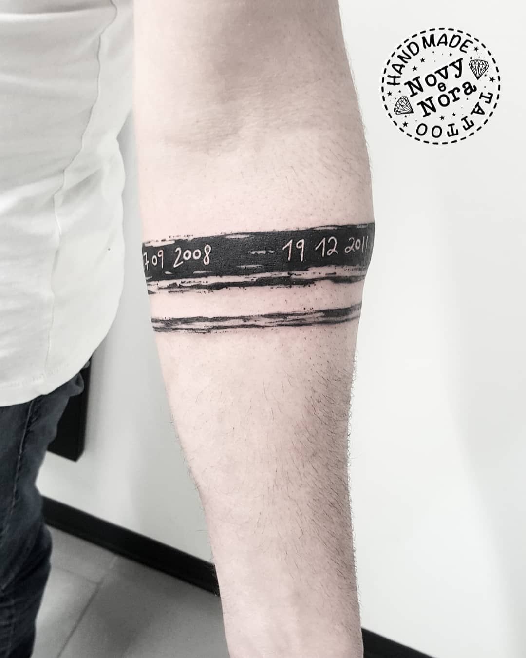 Black Band With Dotwork Design Guys Forearm Tattoos Black Band Tattoo