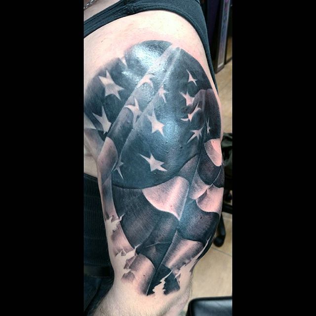 Black White Us Flag Tattoo Veteran Ink