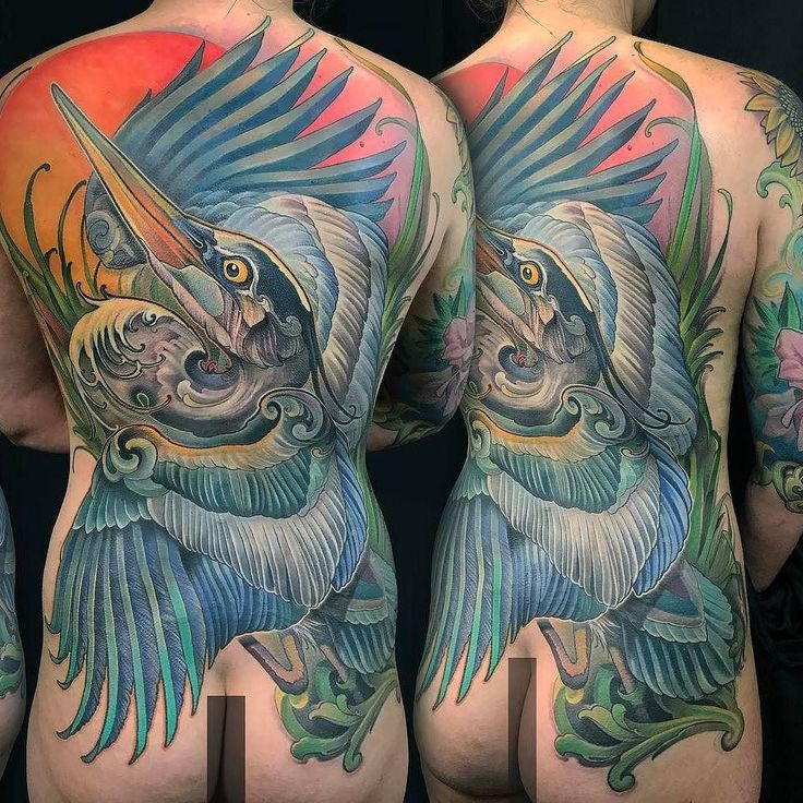 Blue Heron Back Piece Tattoo By Mattsteblytattoos At Twisted Anchor