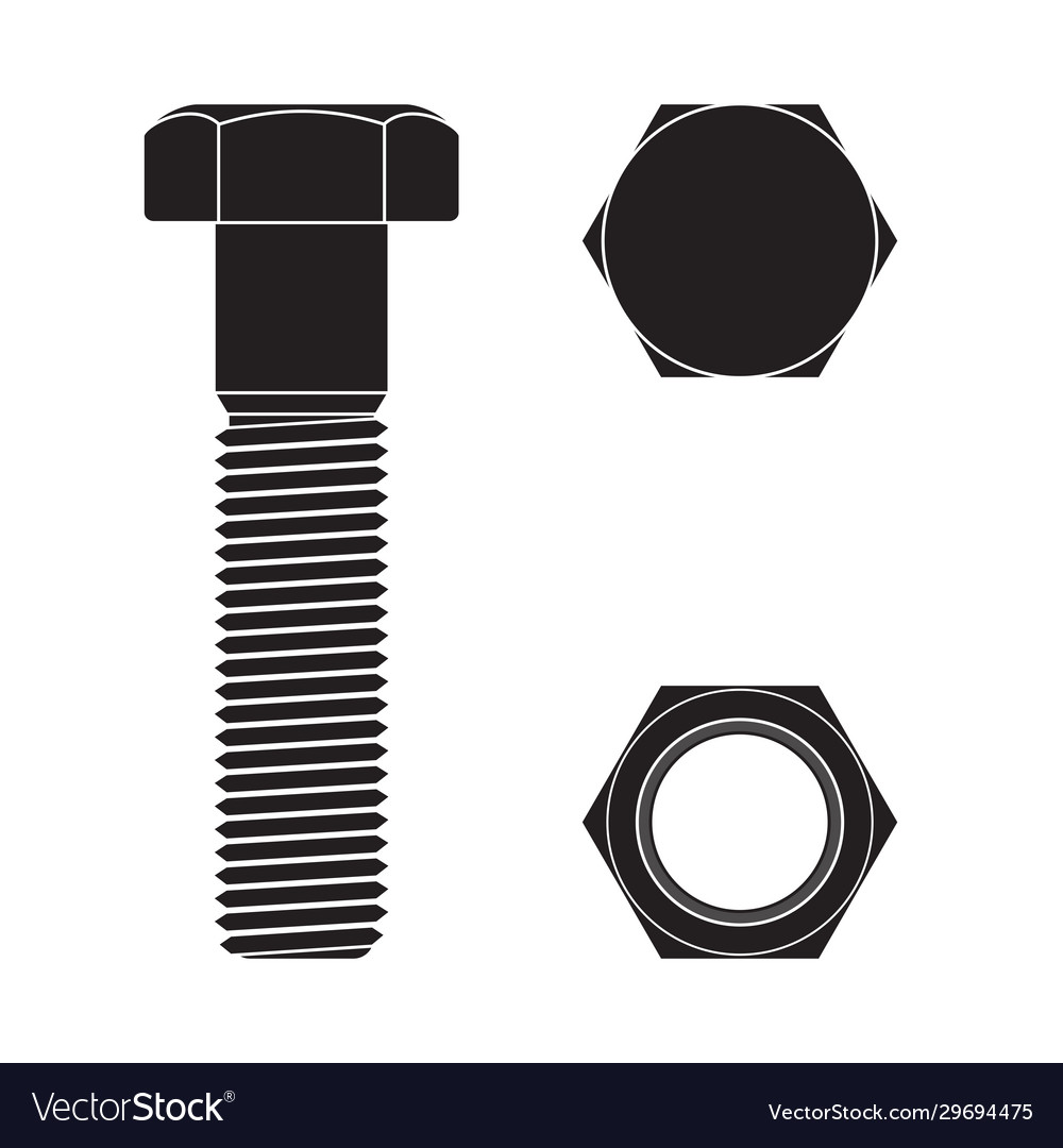 Bolt And Nut Black Icon Vector Sign On Isolated Background Bolt And