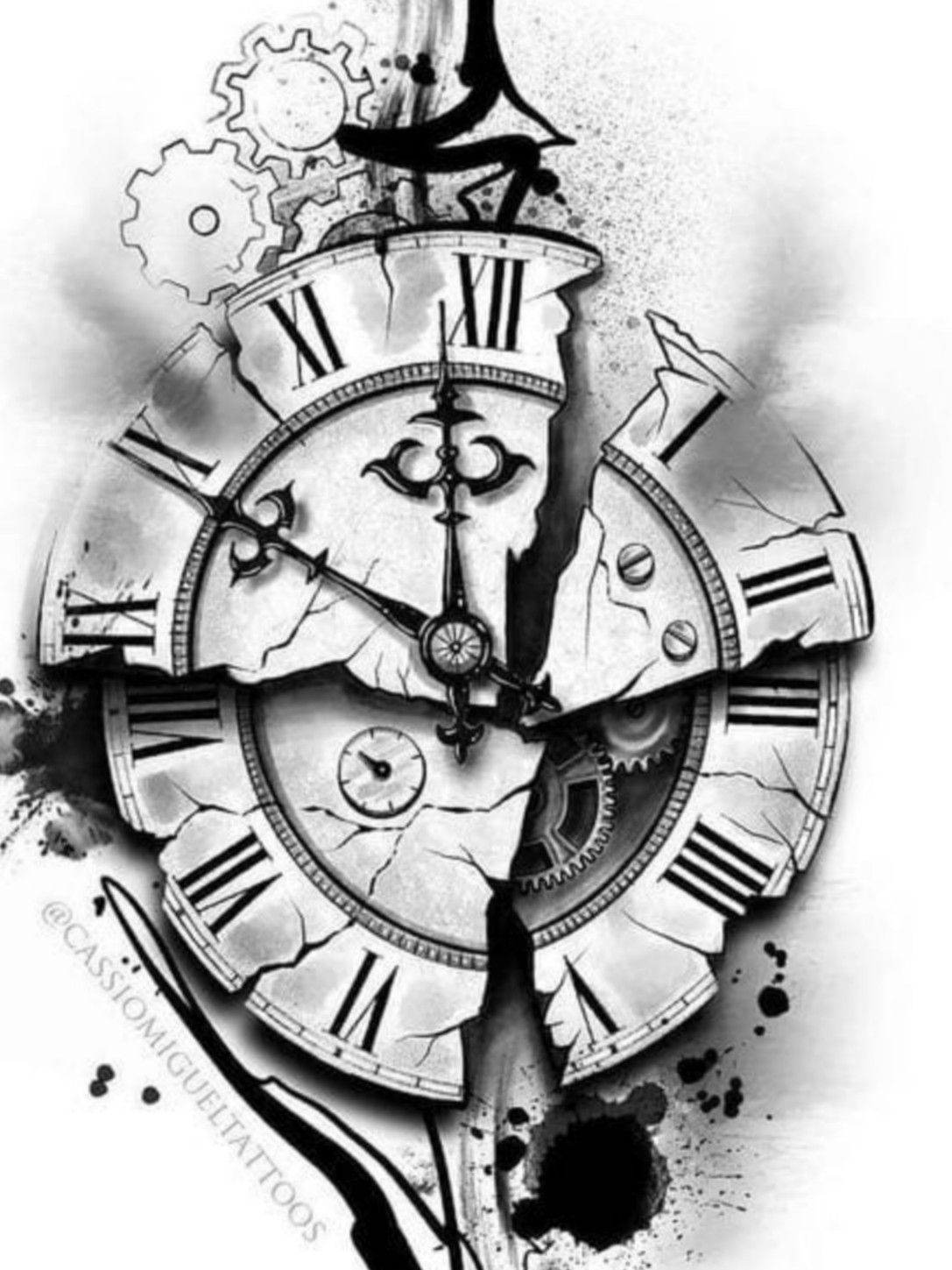 Broken Clock Pencil Drawing Clock Tattoo Watch Tattoos Watch Tattoo