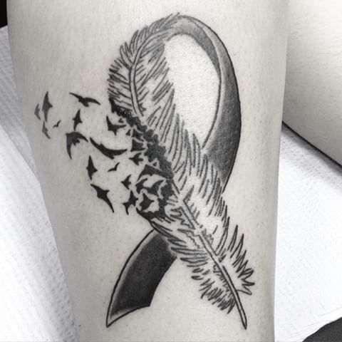 Cancer Ribbon Feather Tattoo Sketching Guide