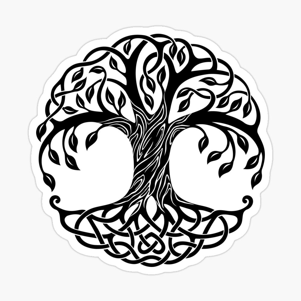 Celtic Tree Of Life In A Circle With Leaves And Branches On It Black And White