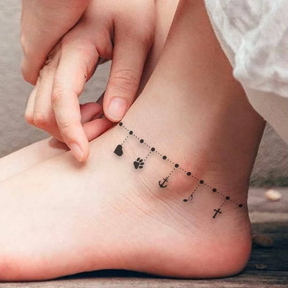 Charming Ankle Bracelet Tattoo With Charms That Will Amaze You